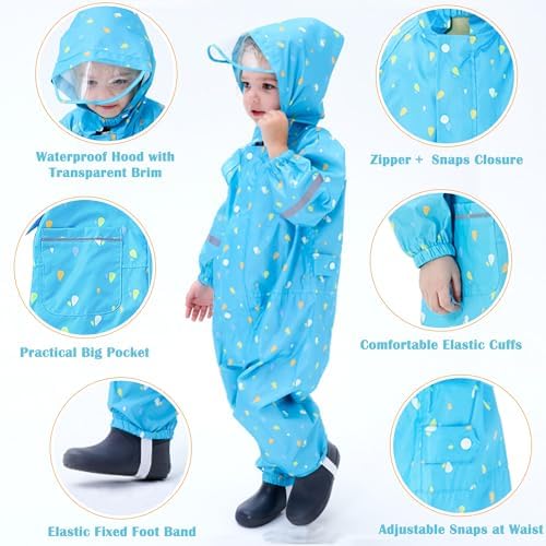 Fewlby Kids Toddler Waterproof Rain Jacket - Stay Dry Cozy