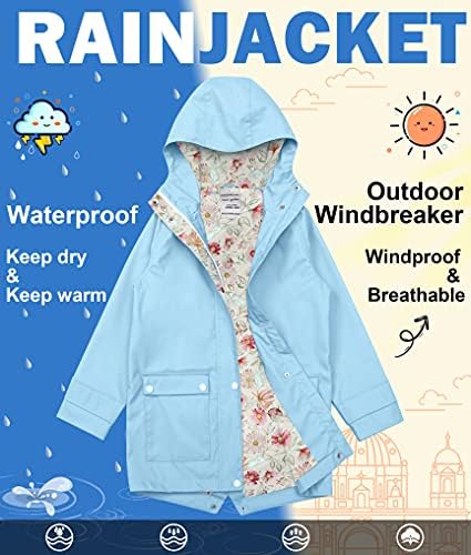 MAOO Garden Girls Boys Rain Jacket Lightweight Waterproof Hooded