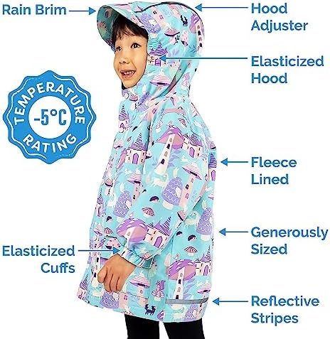 JAN JUL Waterproof Fleece-Lined Rain Jacket for Kids