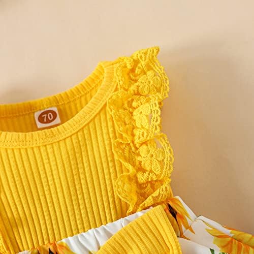 Mubineo Baby Girl Summer Romper Dress with Lace Ruffles Bowknot Headband