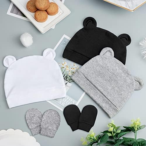 DRESHOW Newborn Baby Bear Ears 4 Set Hats Mittens 100 Cotton