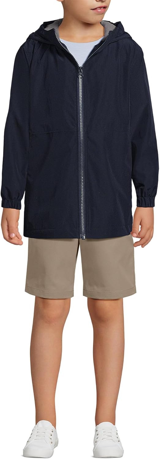 Lands End School Uniform Kids Rain Jacket Water-Resistant Windproof Bibliographic Style