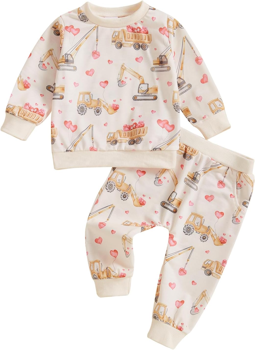 infant clothing set valentine hearts truck print 2 piece