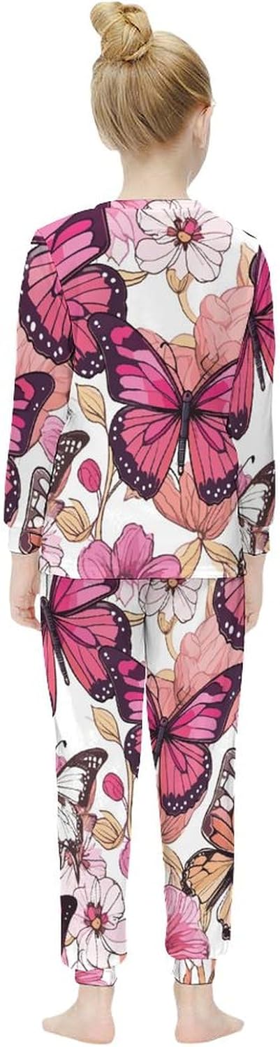 Girls Soft Pajama Set with Elastic Trousers Rosehip Green Leaves Design