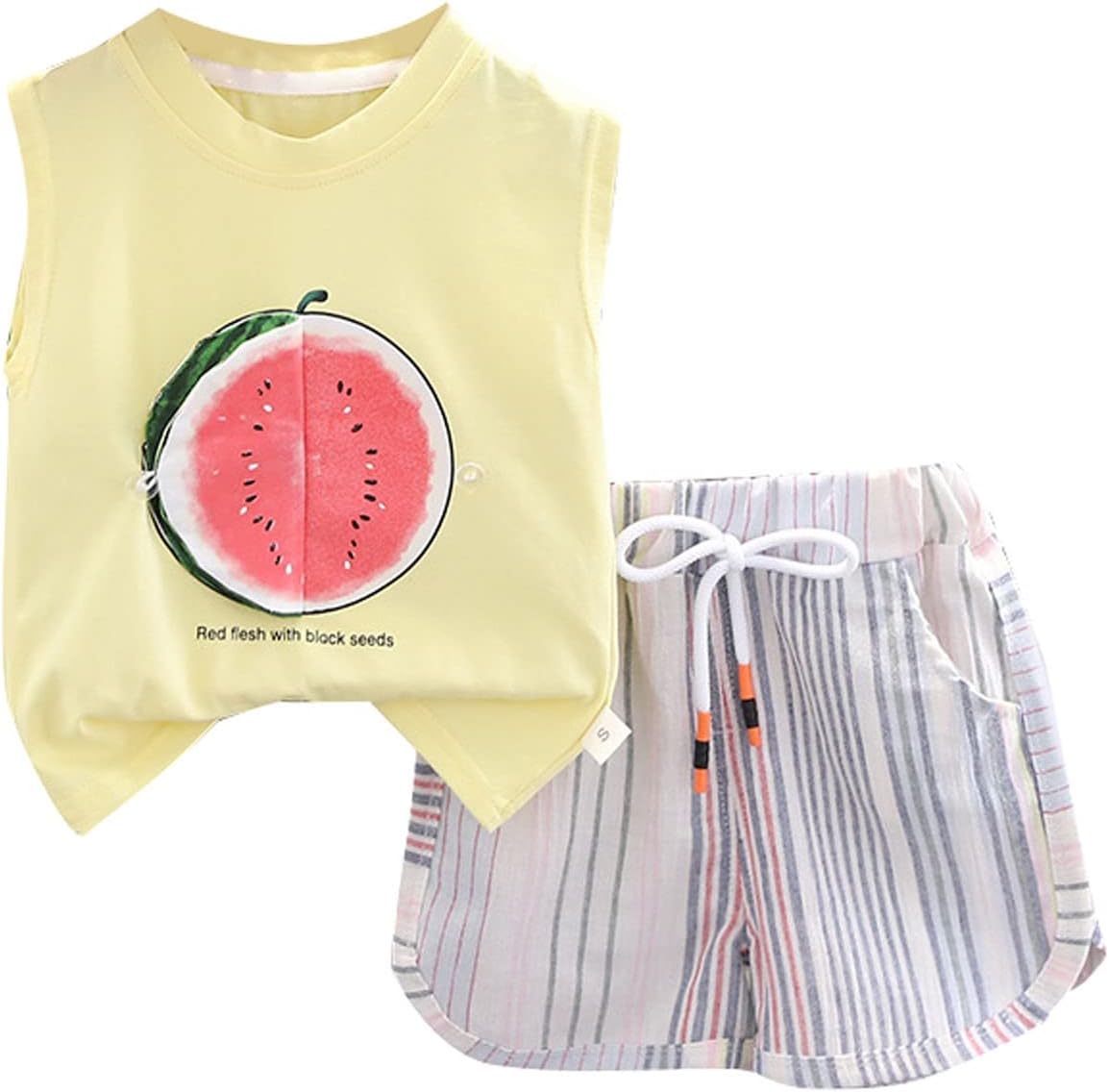 Summer New Sleeveless Watermelon Print T-Shirt Tie Shorts for Boy