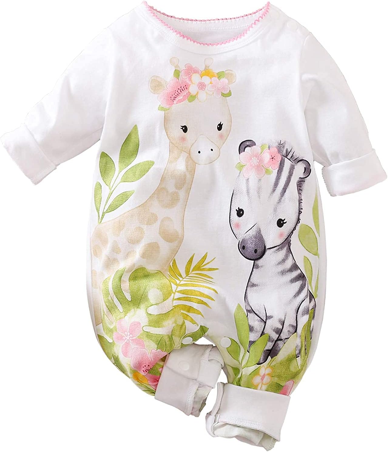 Cute Giraffe Zebra Floral Print Romper One-Piece for Baby
