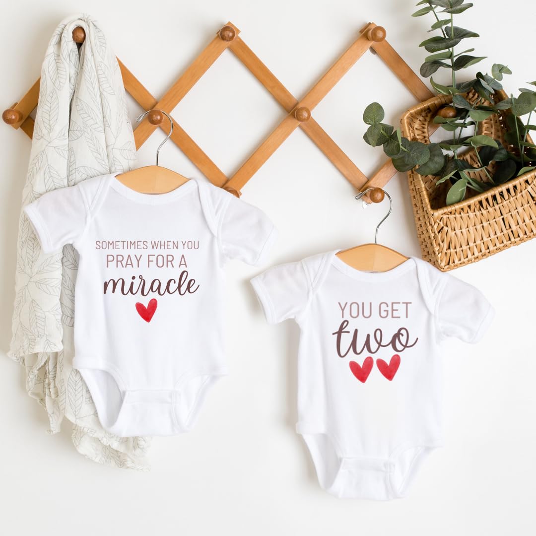 Surprise Grandparent Baby Announcement bodysuit for twins with rainbow design