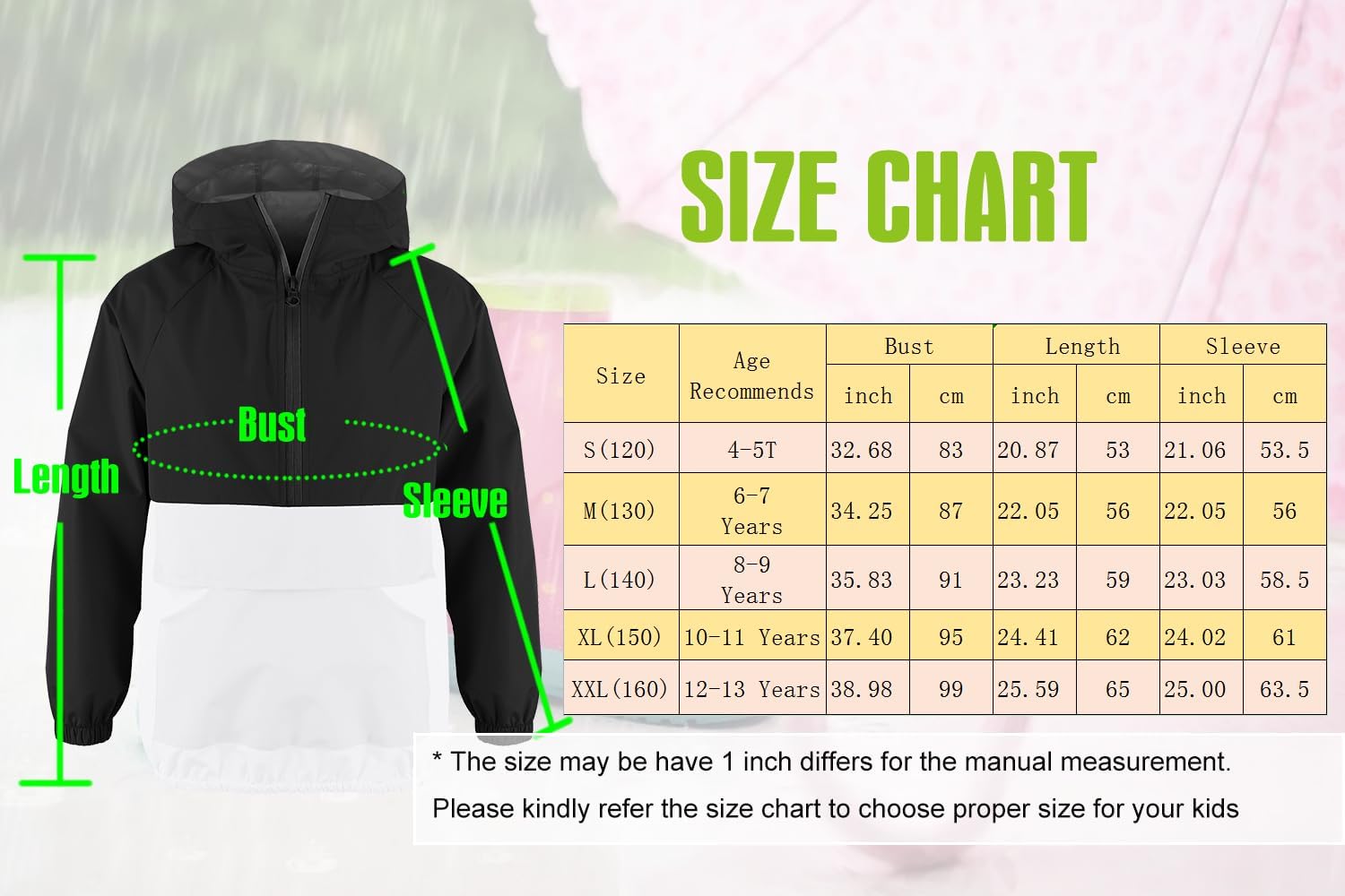 MODAFANS Lightweight Waterproof Packable Hooded Rain Jacket for Kids 4-13