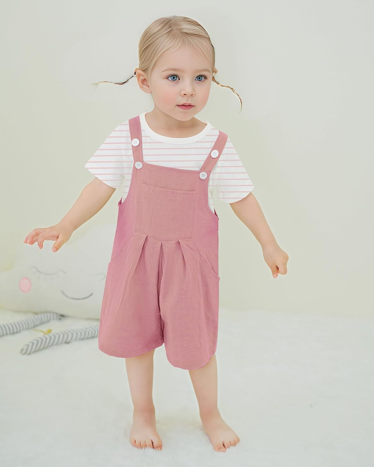 ZOEREA Stripe and Floral Bib Overall Set for TODDLERS