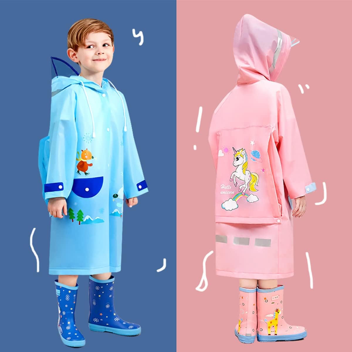YouYouCool Kids Cartoon Rain Jacket Durable Waterproof for Boy Girl