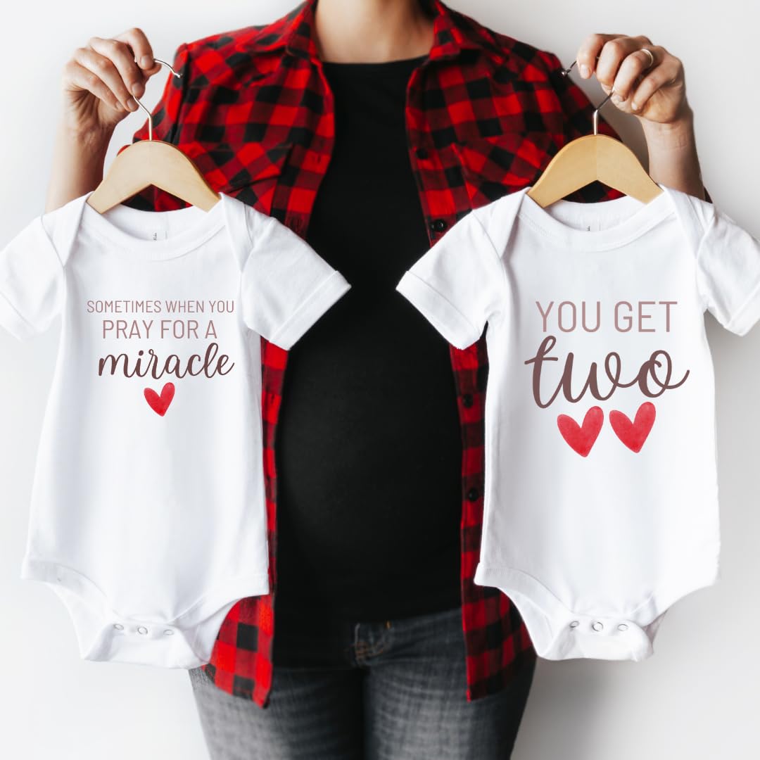 Surprise Grandparent Baby Announcement bodysuit for twins with rainbow design
