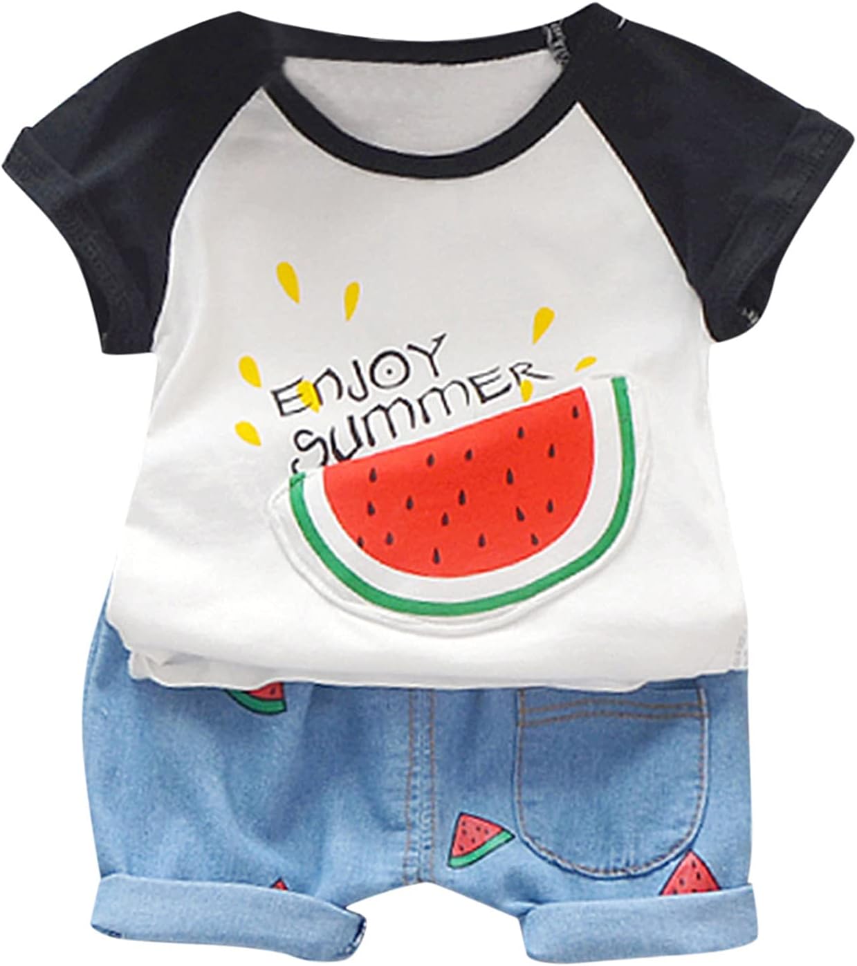 Toddler Boys Watermelon Print Summer Outfit Set