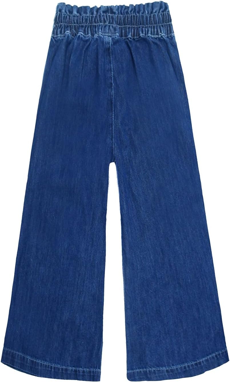 KIDSCOOL SPACE - Thin Wide-Leg Ribbed Elastic waistband Jeans for Kids