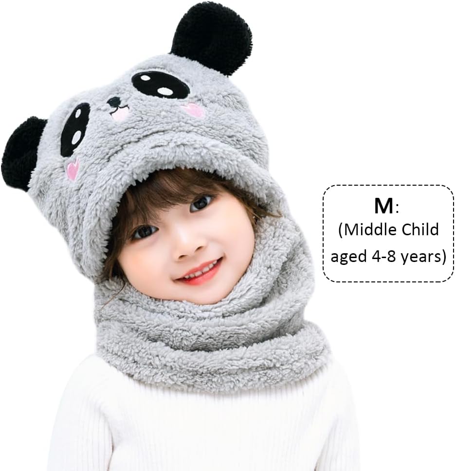Kids Winter One-Piece Fleece Hat with Bear Ears
