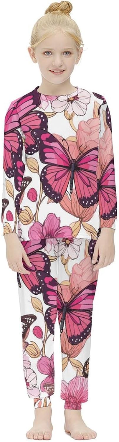 Girls Soft Pajama Set with Elastic Trousers Rosehip Green Leaves Design