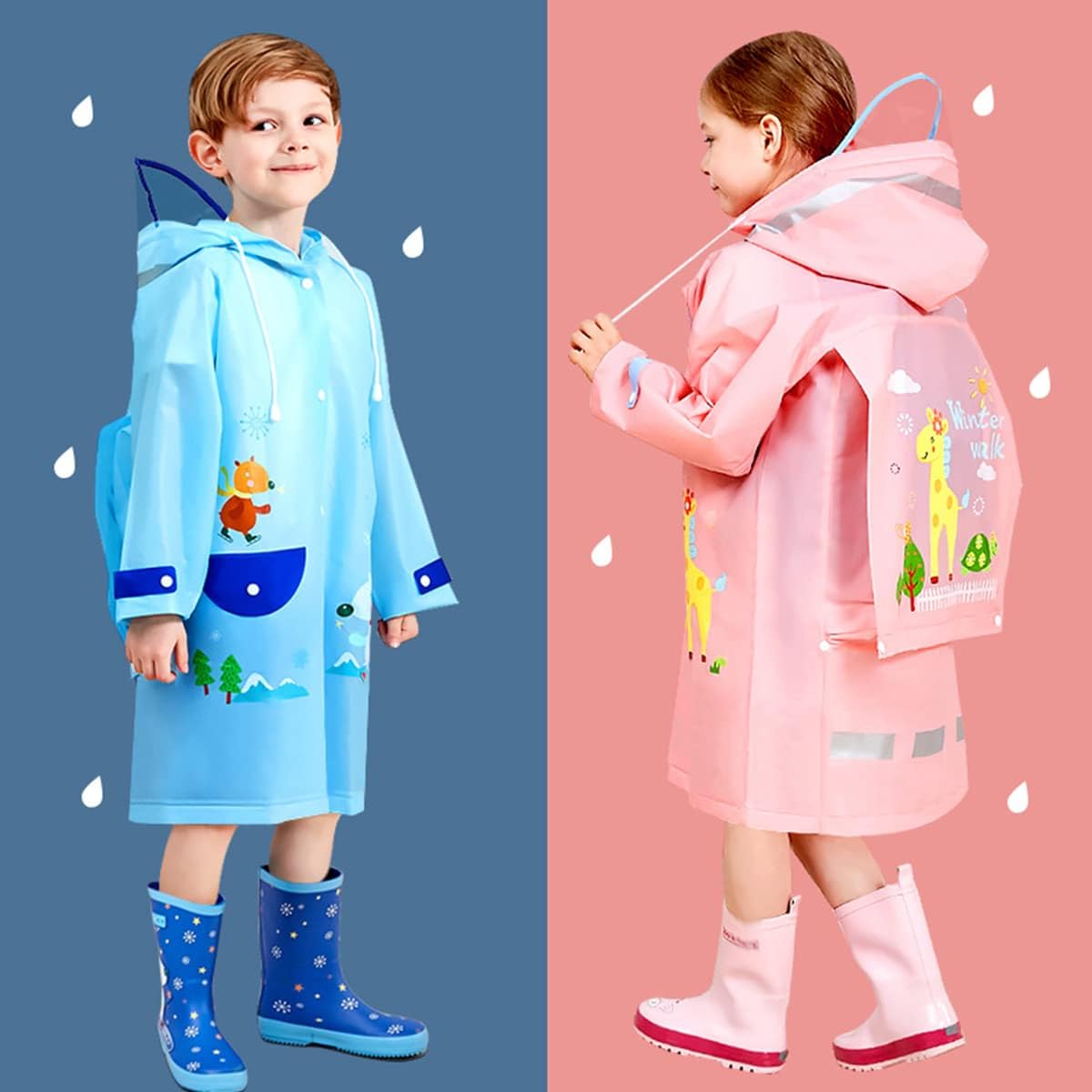 YouYouCool Kids Cartoon Rain Jacket Durable Waterproof for Boy Girl