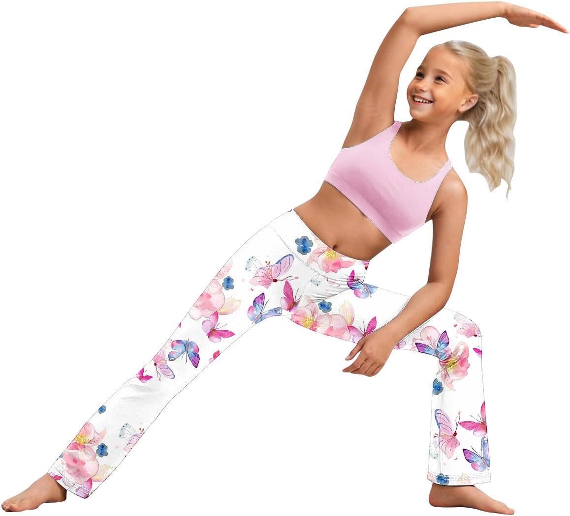 Floral Printed Straight Leg Yoga Pants for Toddler Girls