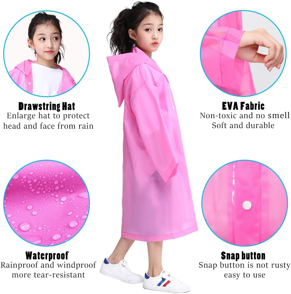 Aoyinfe Reusable Rain Poncho for Kids Durable Outdoor Jacket