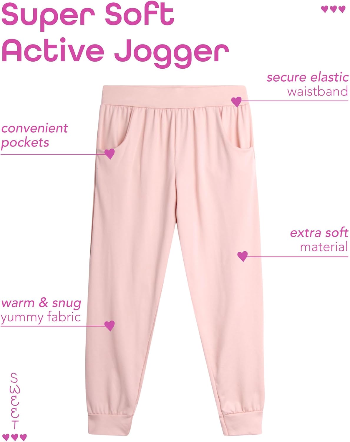 Sweet Hearts Girls Comfortable Performance Jogger Pants with Pockets