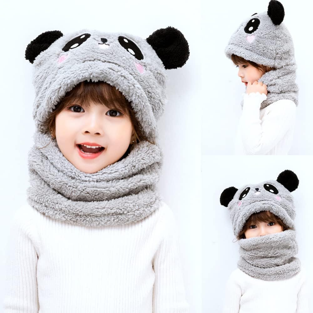 Kids Winter One-Piece Fleece Hat with Bear Ears