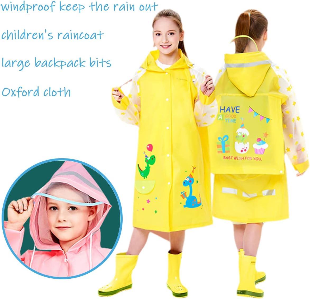 YouYouCool Kids Cartoon Rain Jacket Durable Waterproof for Boy Girl