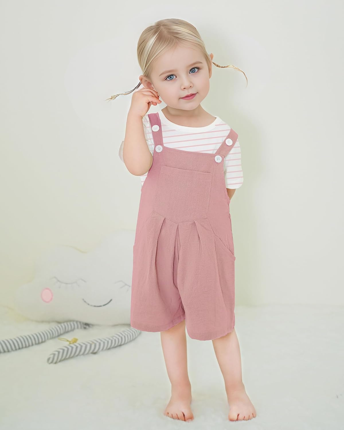ZOEREA Stripe and Floral Bib Overall Set for TODDLERS