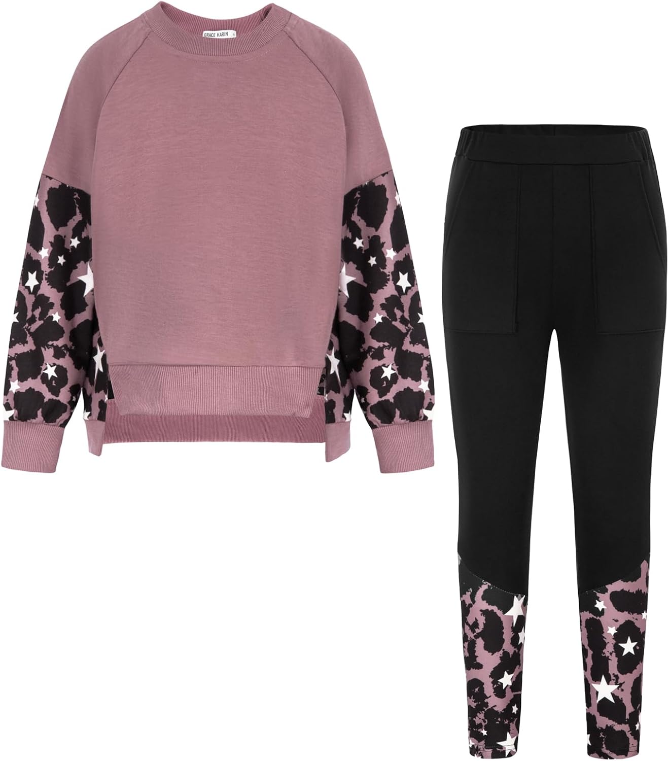 Girls Fashionable Sweater and Track Pants Set for Ages 5-14