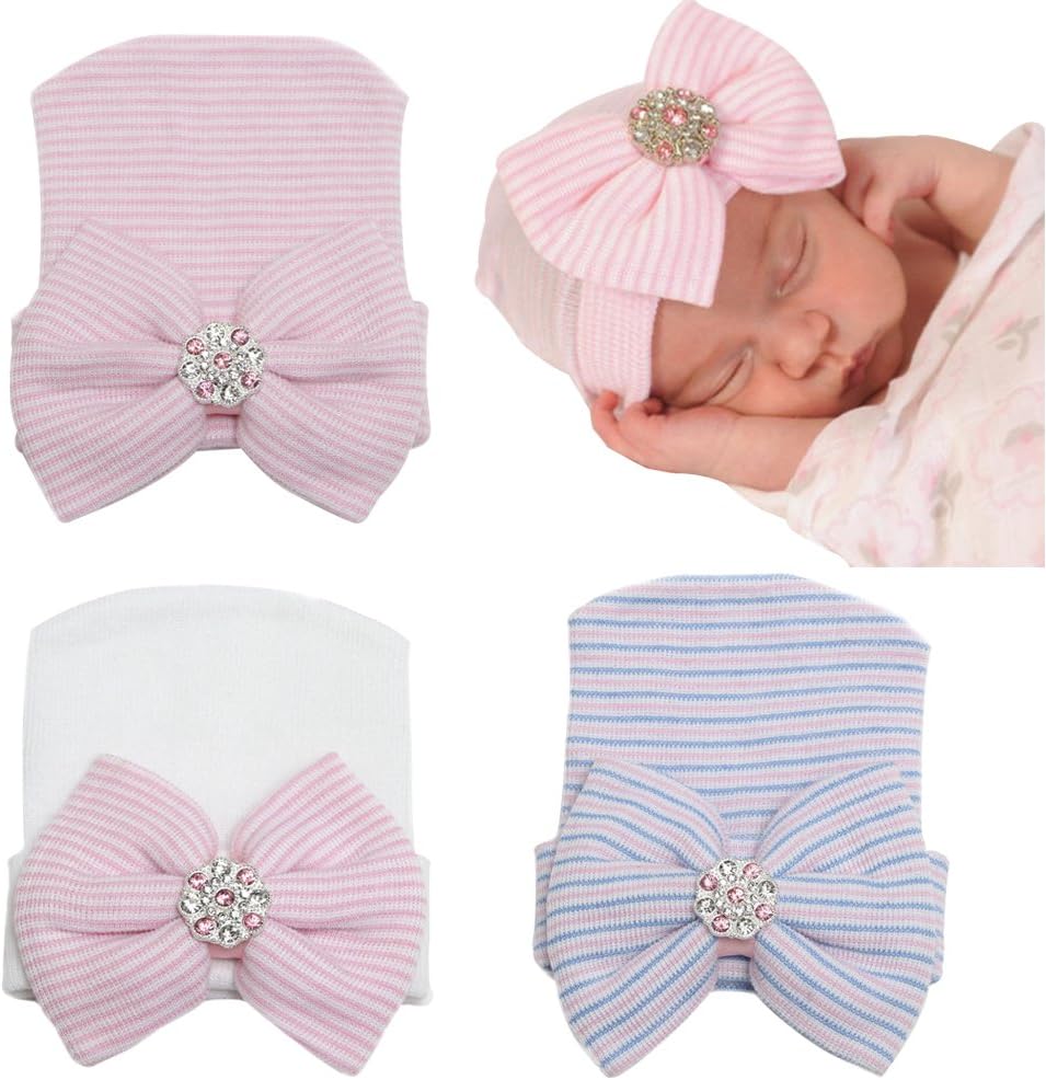 DRESHOW Newborn Hospital Baby Hat with Big Bow
