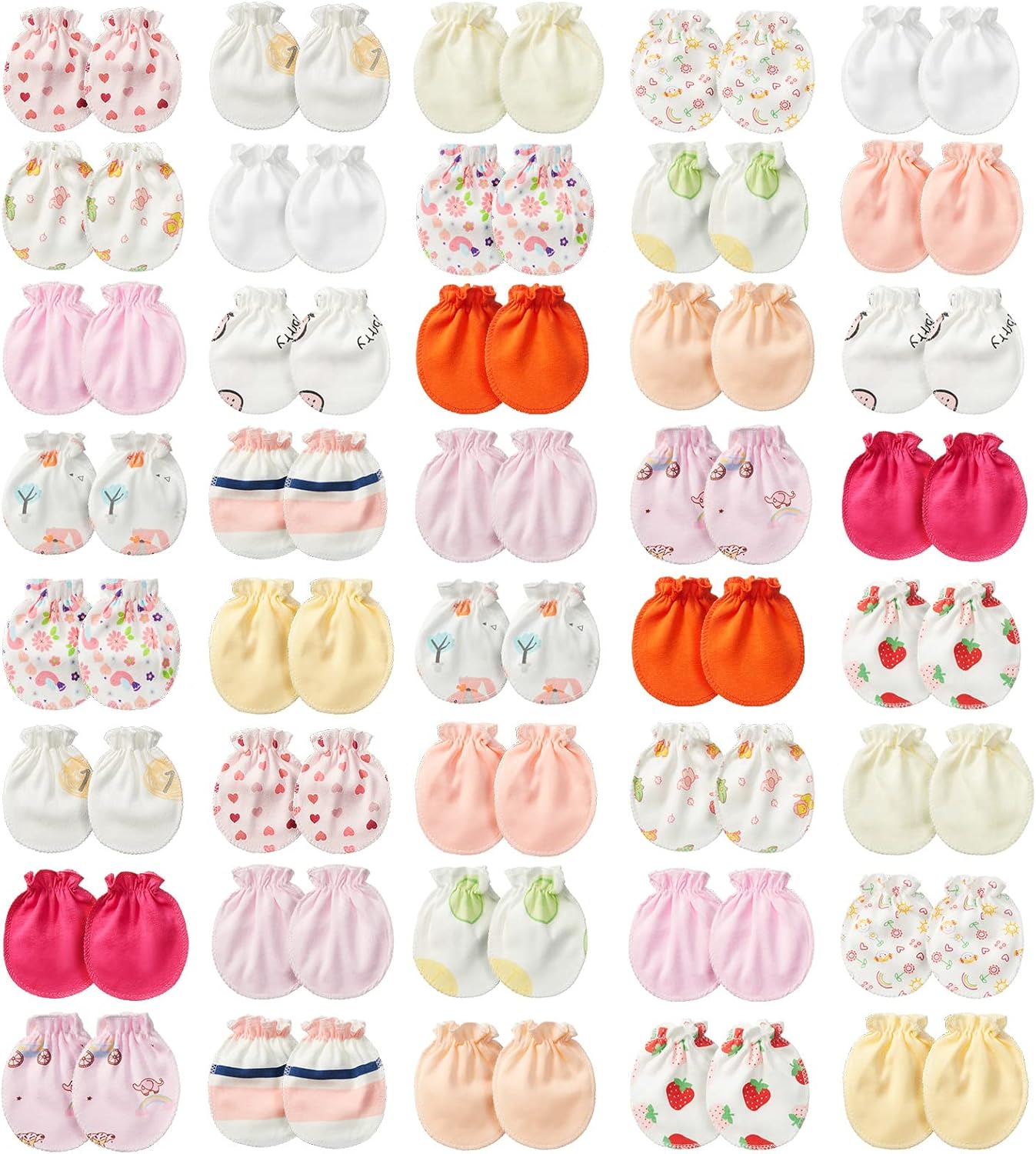 Geyoga 40-Pair Soft Mittens for Babies No Scratches Cute Design