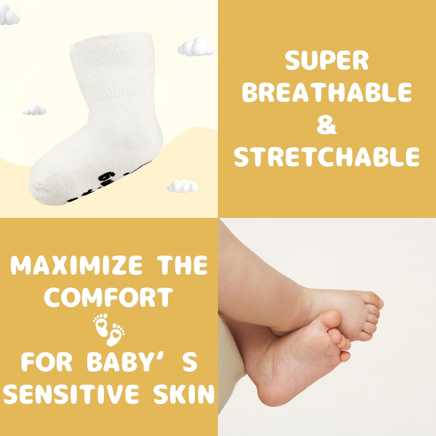 InnoBeta Baby Socks Set with Funny Quotes - 4 Pairs for Newborns