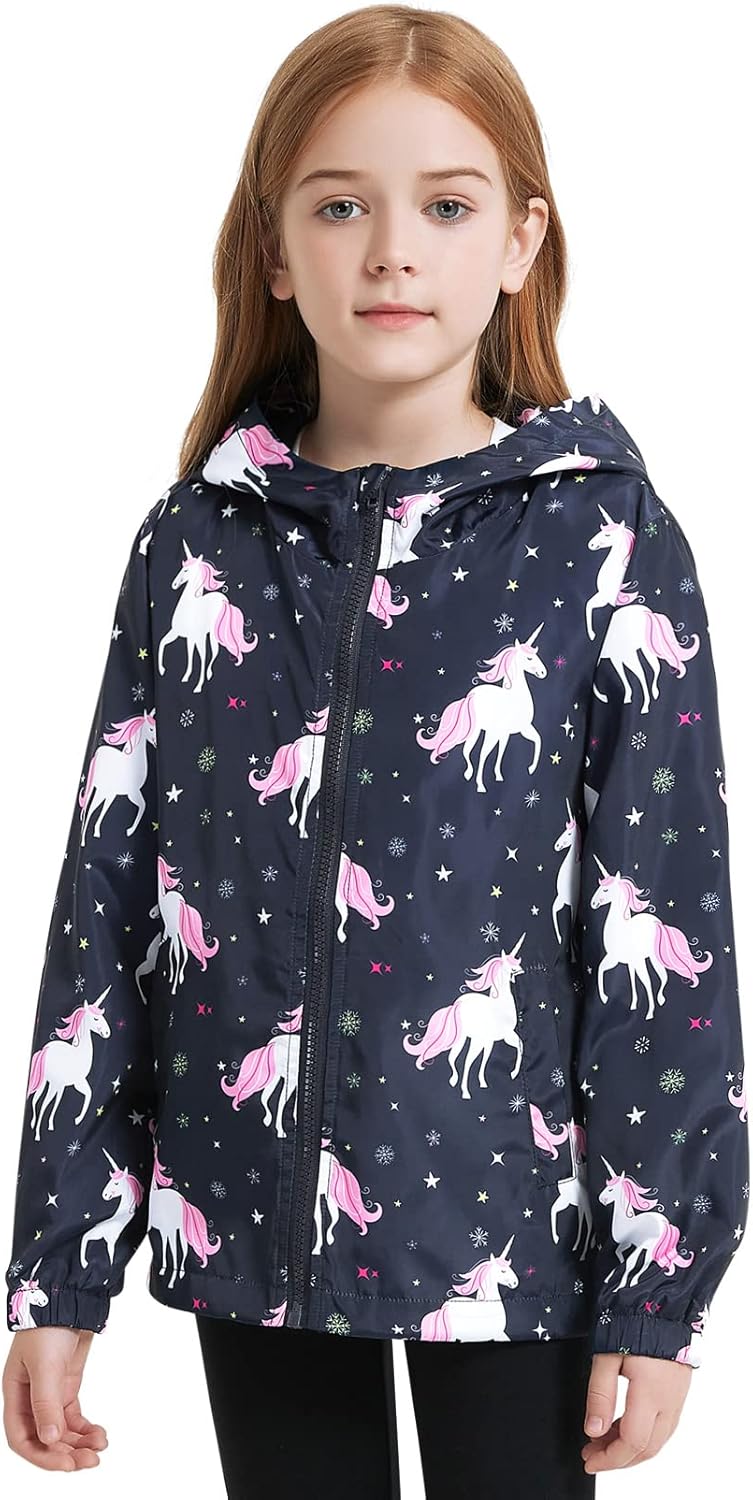 Jxstar Girls Waterproof Rain Jacket - Stretchy Windbreakers with Hoodie