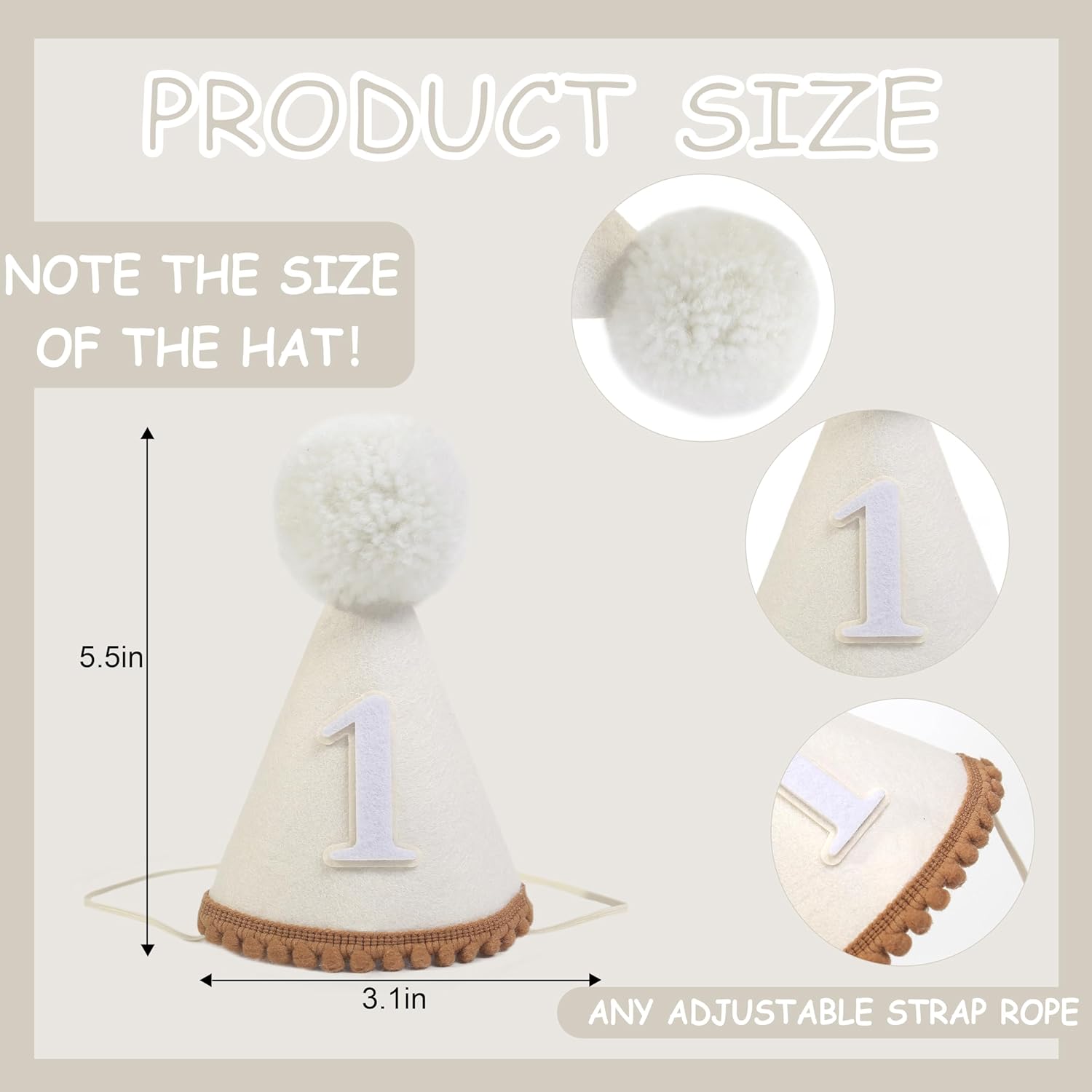 Boho 1st Birthday Hat - Conical Cap