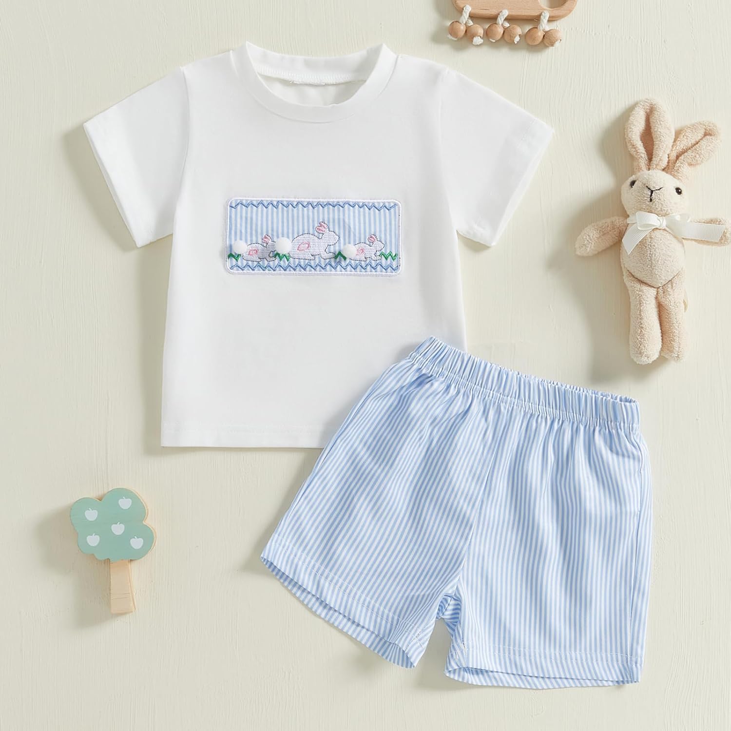 Easter Toddler Outfit - Boy Girl Soft Striped BunnyT Daily Seasonal Perfect Match