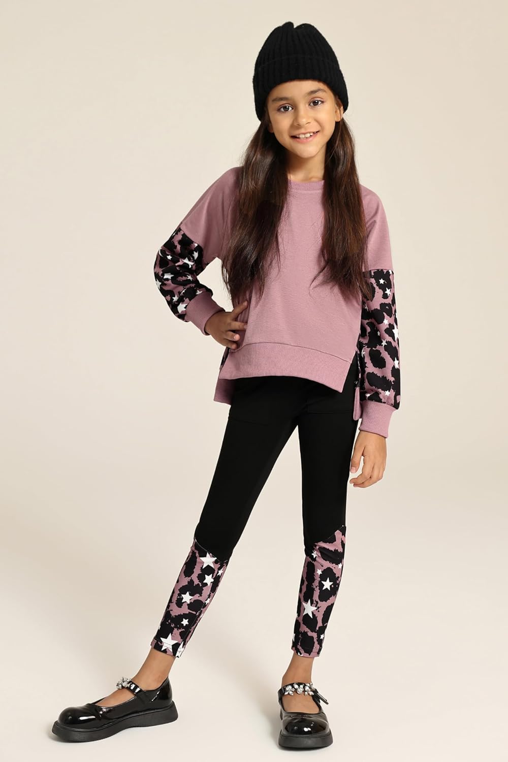 Girls Fashionable Sweater and Track Pants Set for Ages 5-14