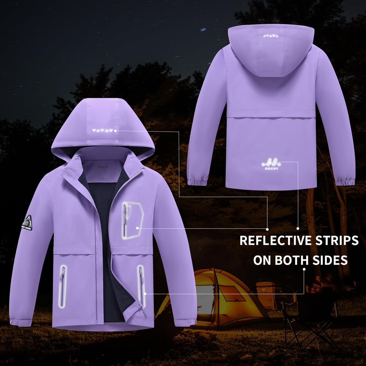 MGEYO Boys Girls Waterproof Fleece-Lined Rain Jacket