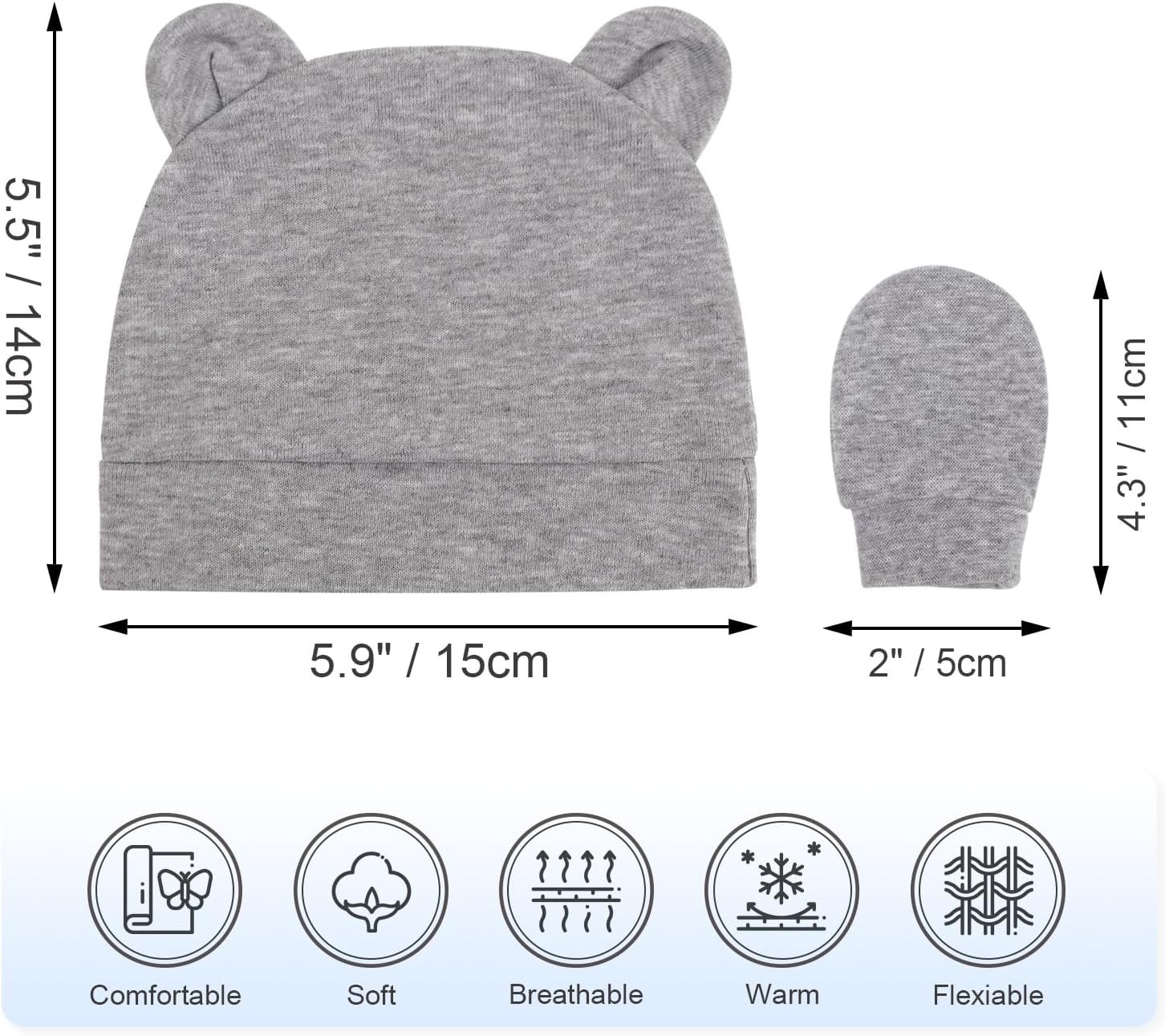 DRESHOW Newborn Baby Bear Ears 4 Set Hats Mittens 100 Cotton
