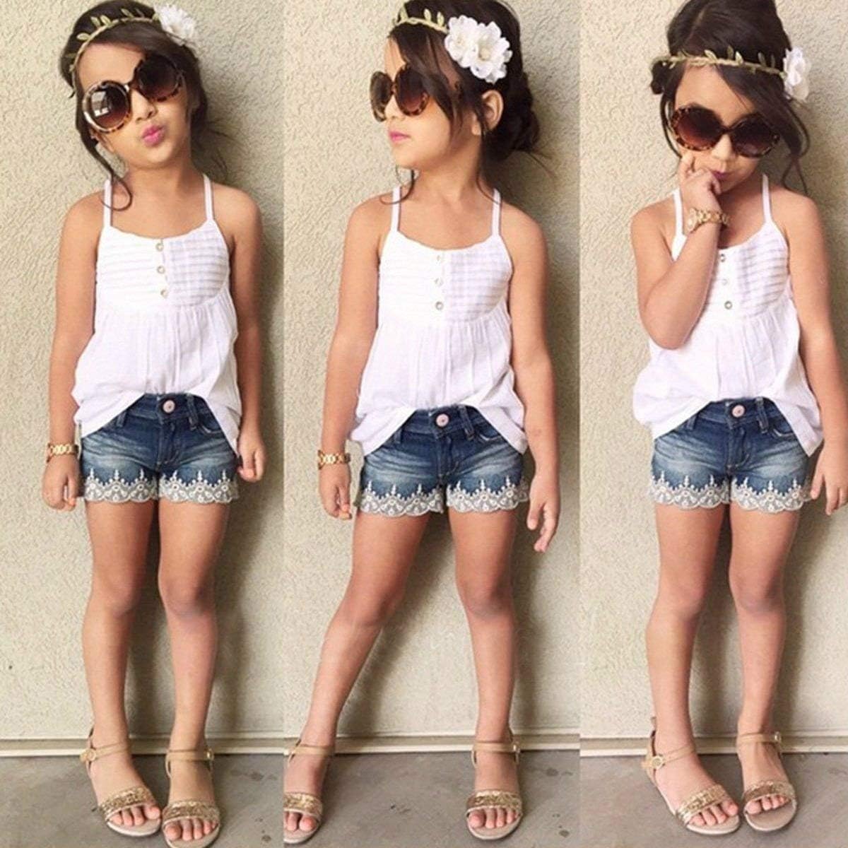 SEYOUAG Toddler Girl Camisole Jean Shorts Set for Summer
