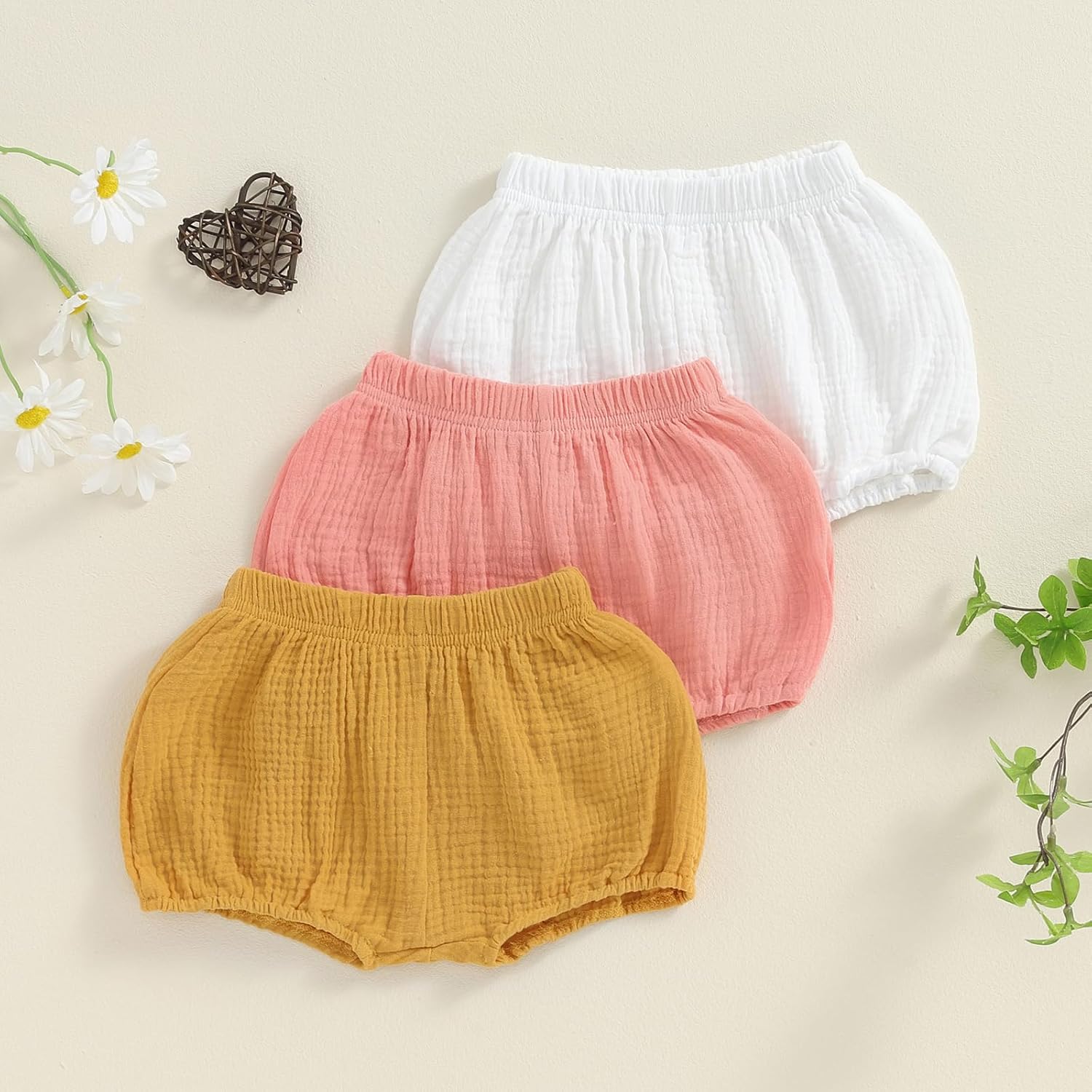 3 Pack Baby Essentials Solid Cotton Shorts