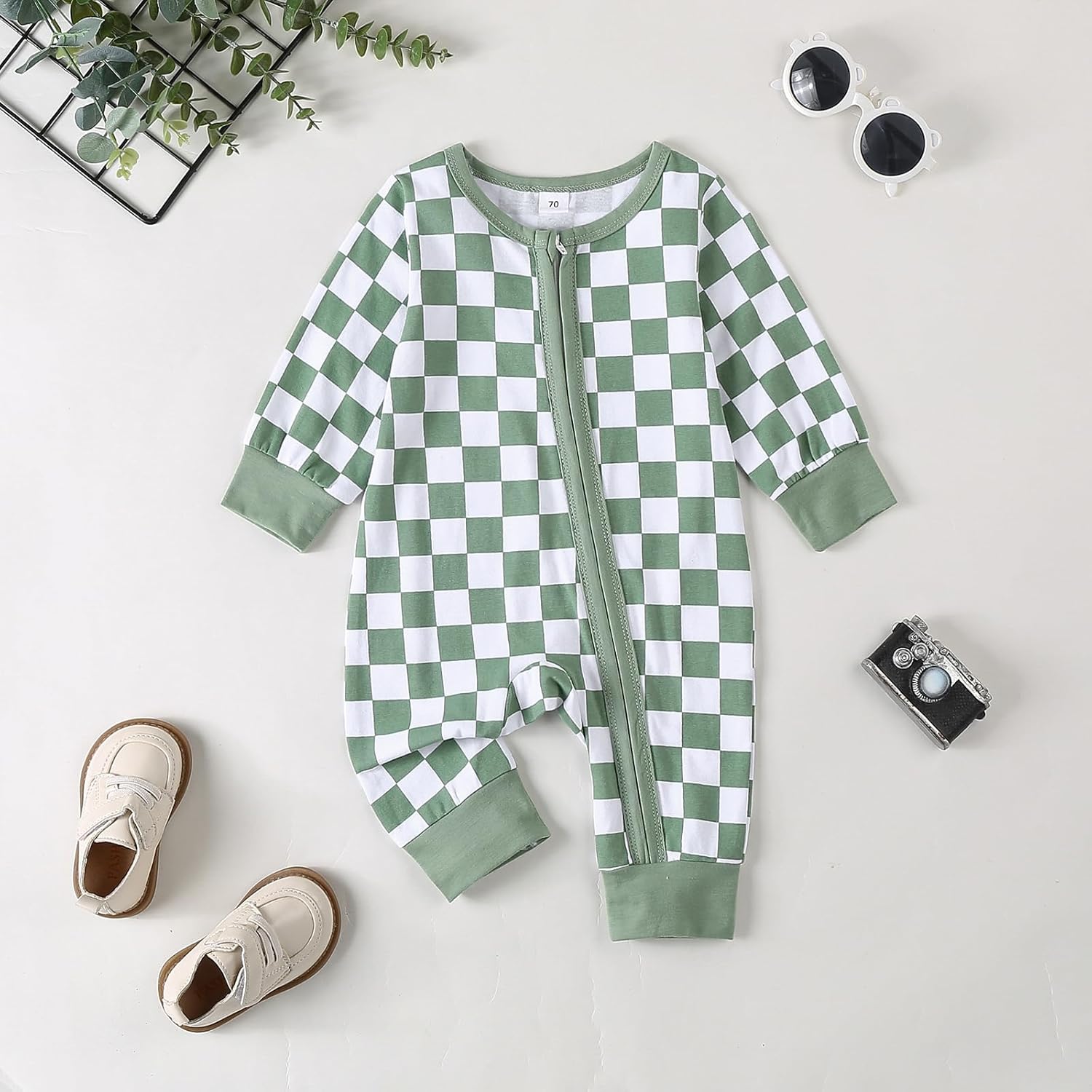 Newborn Boys Girls Checkered Romper