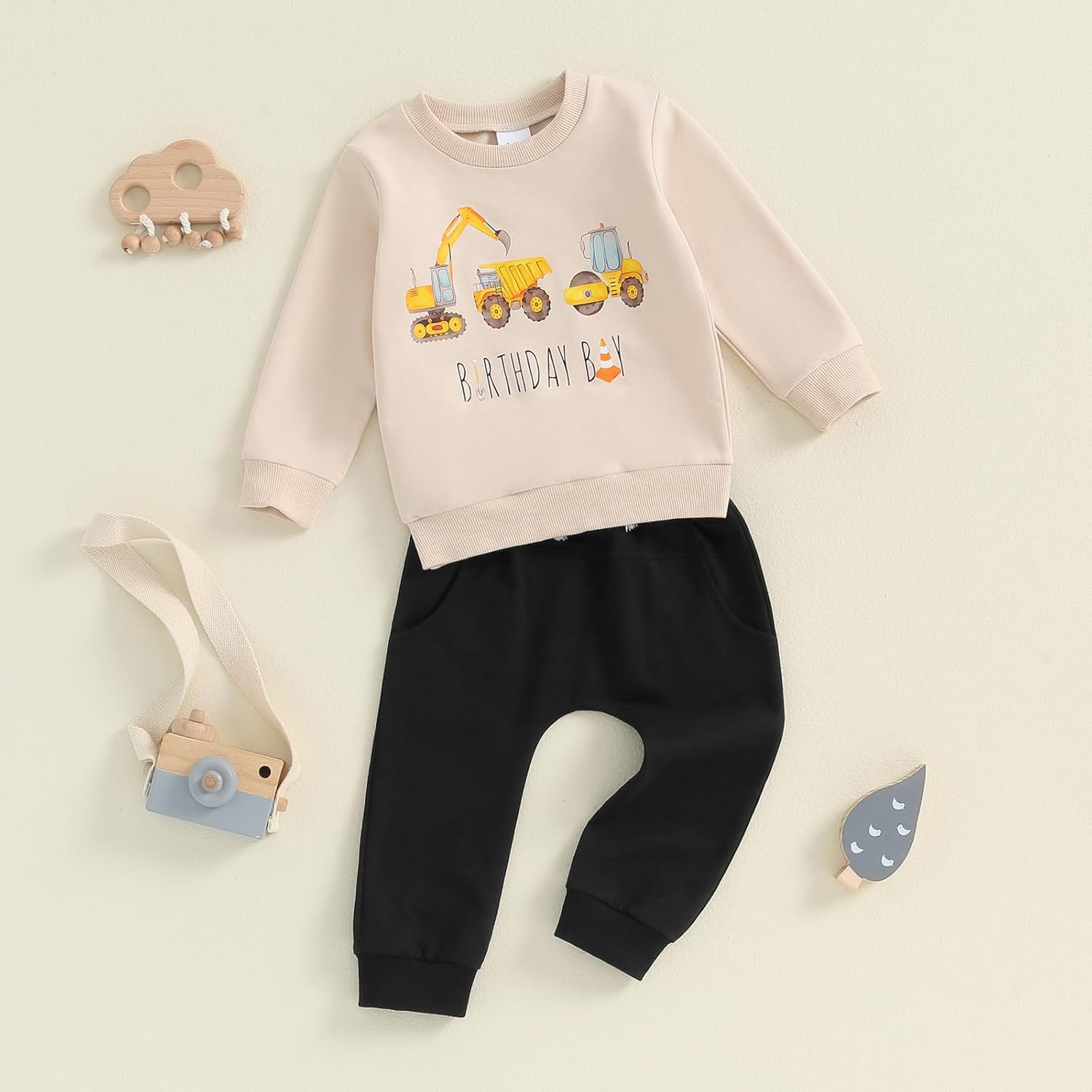 Excavator Builder Bingo Birthday Boy Set Toddler Pullover Sweatshirt Solid Jogger Pants