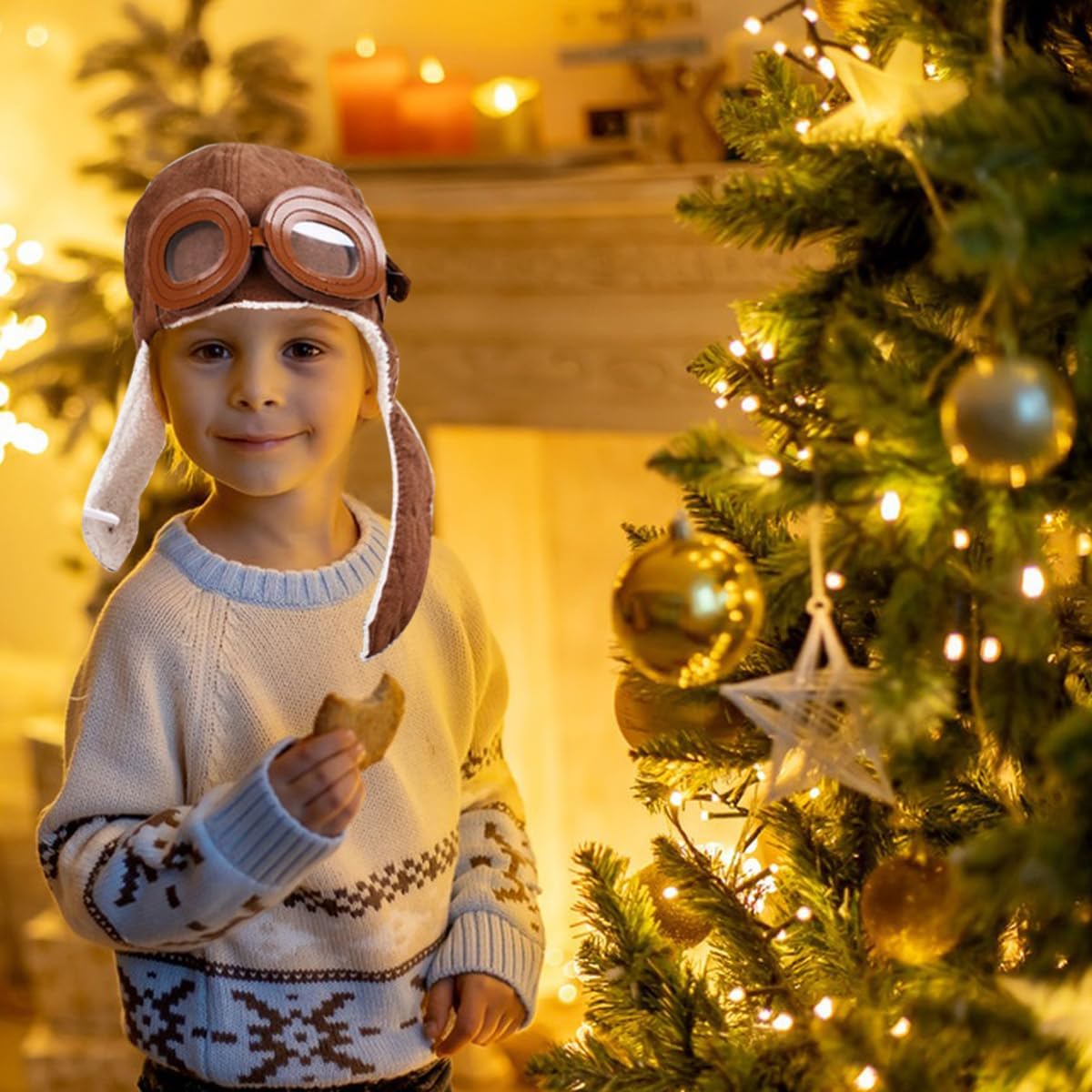 Ewanda Pilot Aviator Fleece Warm Hat for Kids