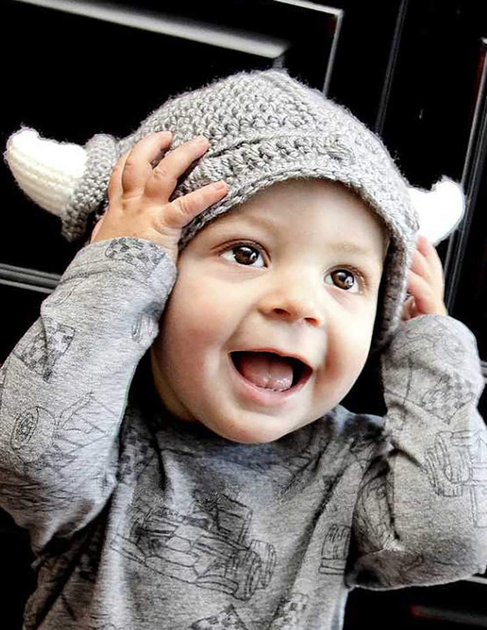 Fashionable Viking Hat with Horns Stretchy Knit Cap
