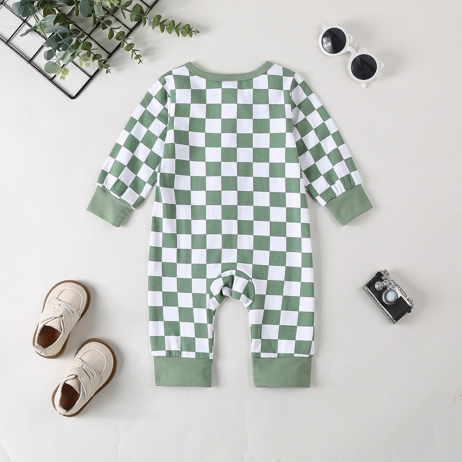 Newborn Boys Girls Checkered Romper