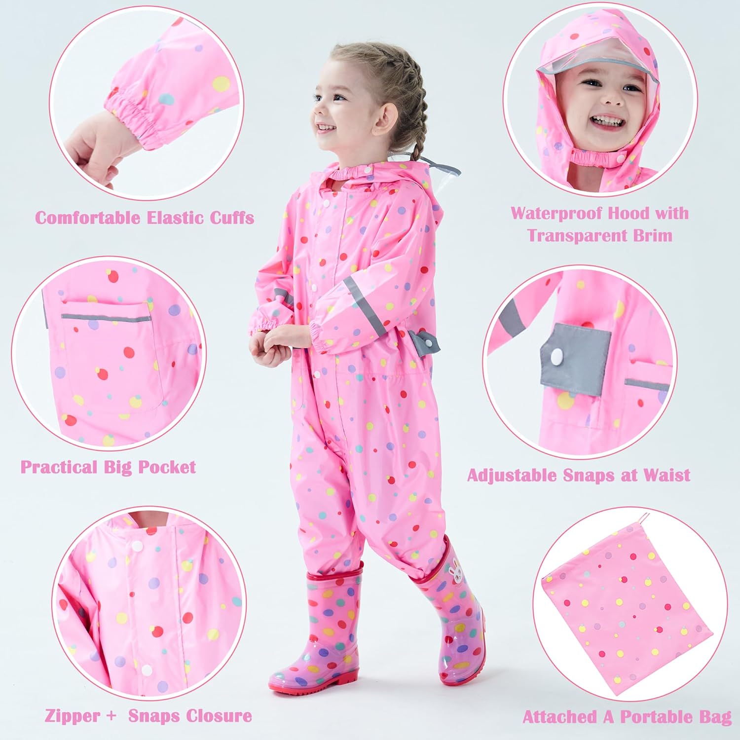 Fewlby Kids Toddler Rain Jacket Waterproof for Boys Girls