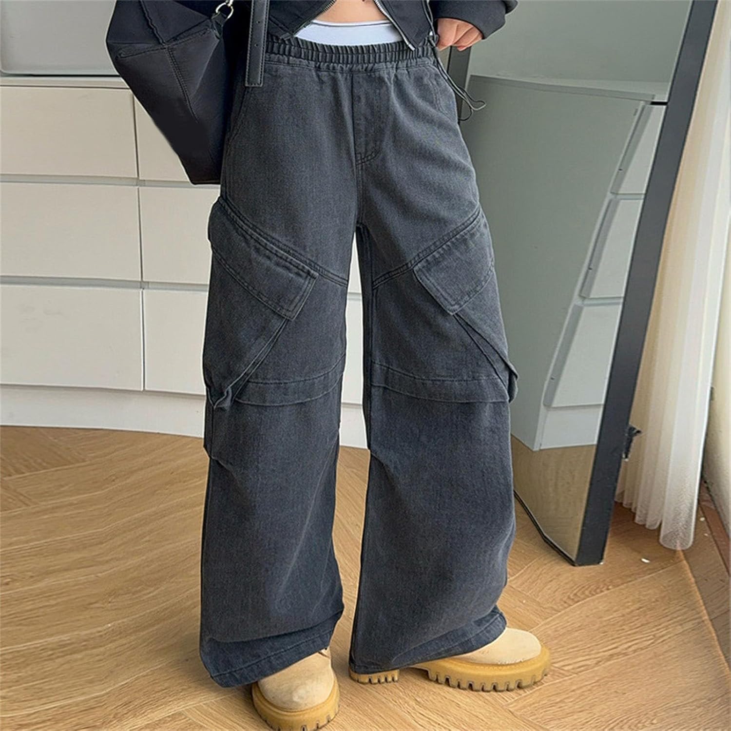 Generic Baggy Denim Cargo Pants for Girls