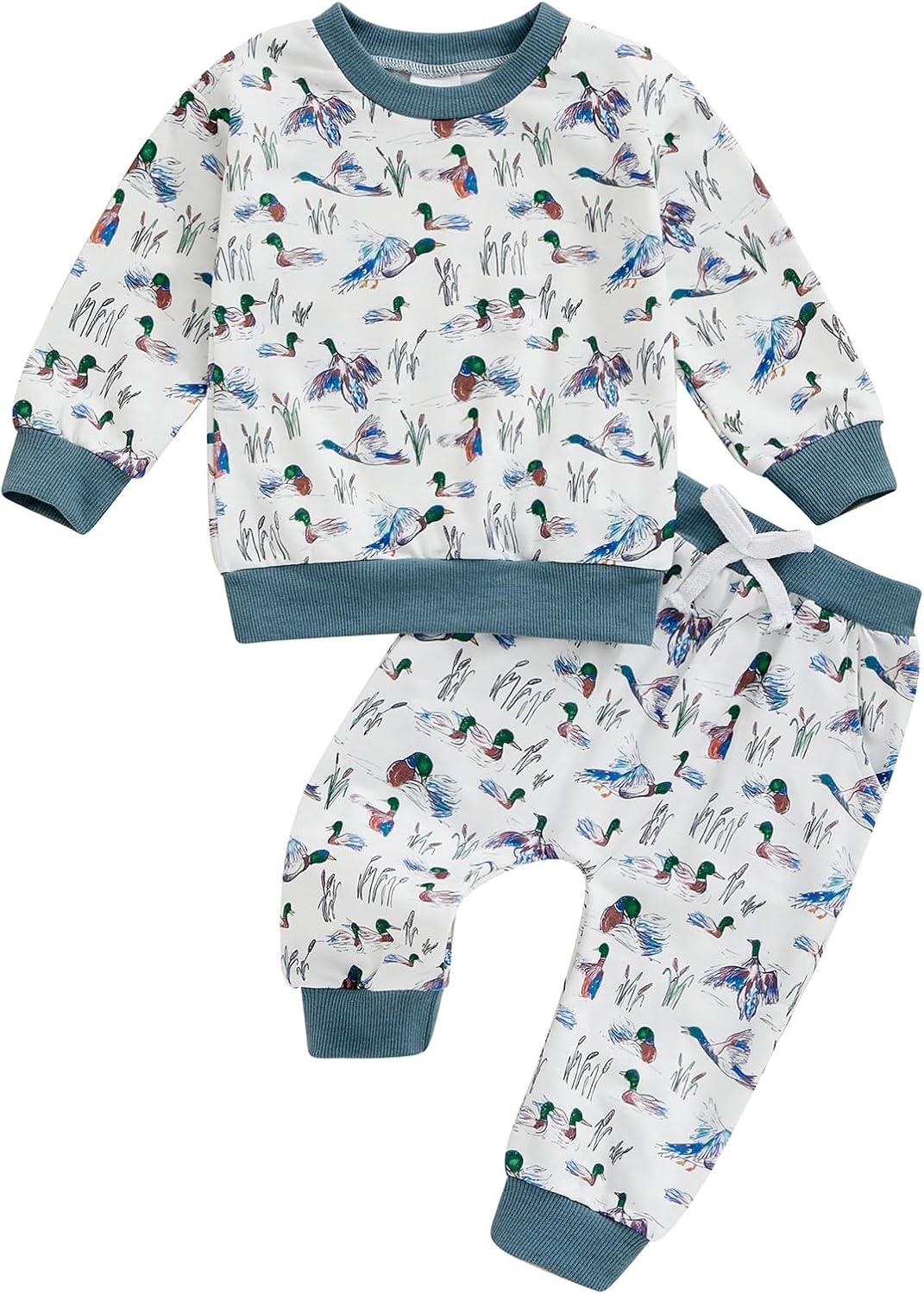 Pudcoco Toddler Fall Outfit Set - Mallard Duck Embroidery