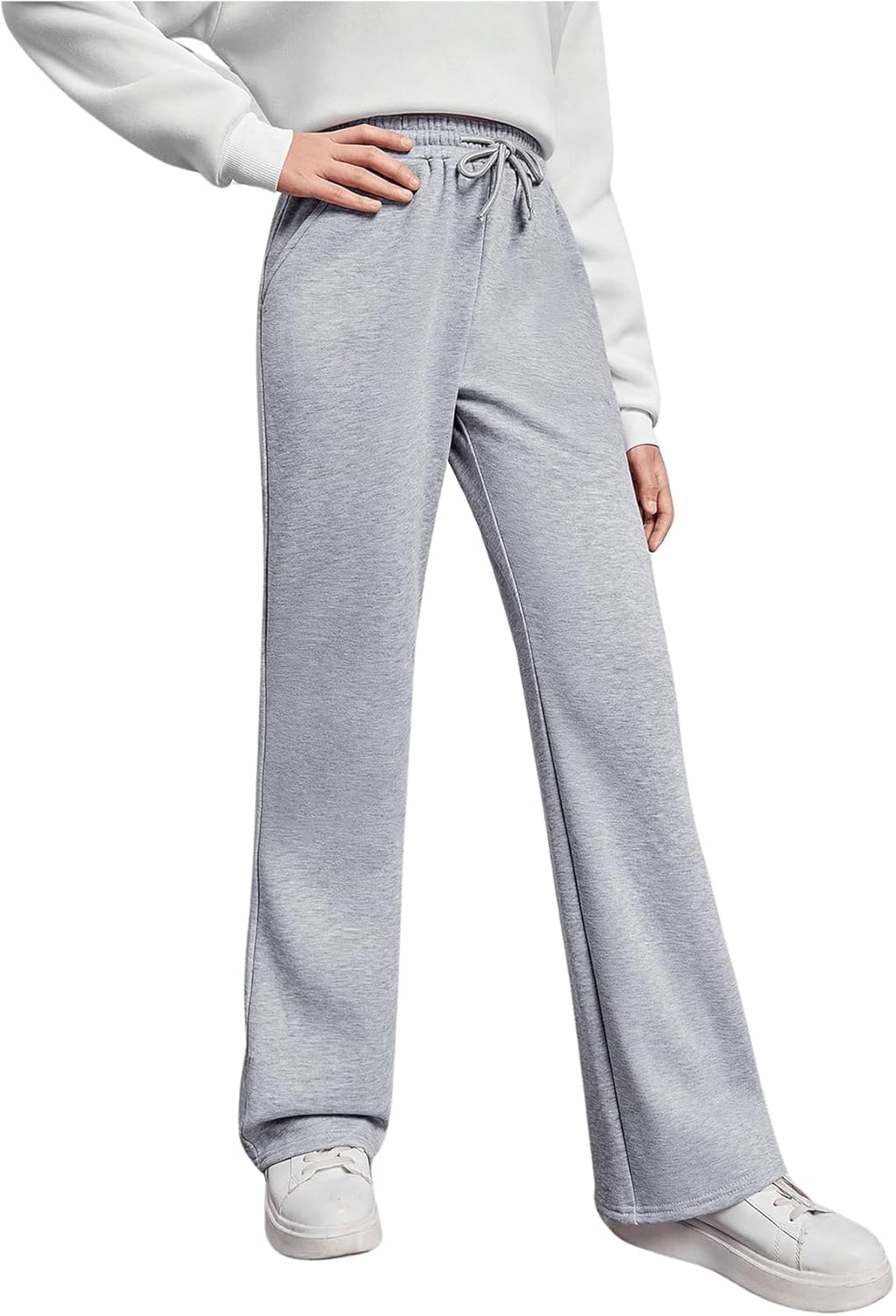 COZYASE Girls Flared Leg Sweatpants High Waist Casual Drawstring Jogger Sweatpants with Pocket
