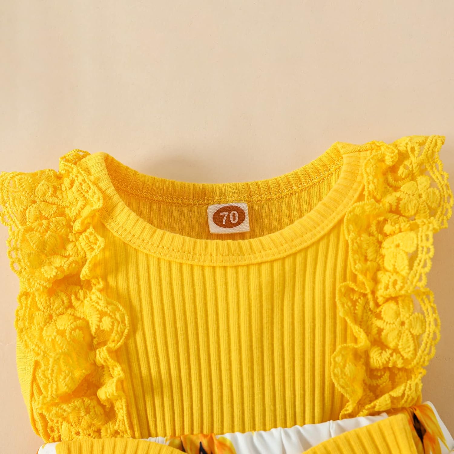 Mubineo Baby Girl Summer Romper Dress with Lace Ruffles Bowknot Headband