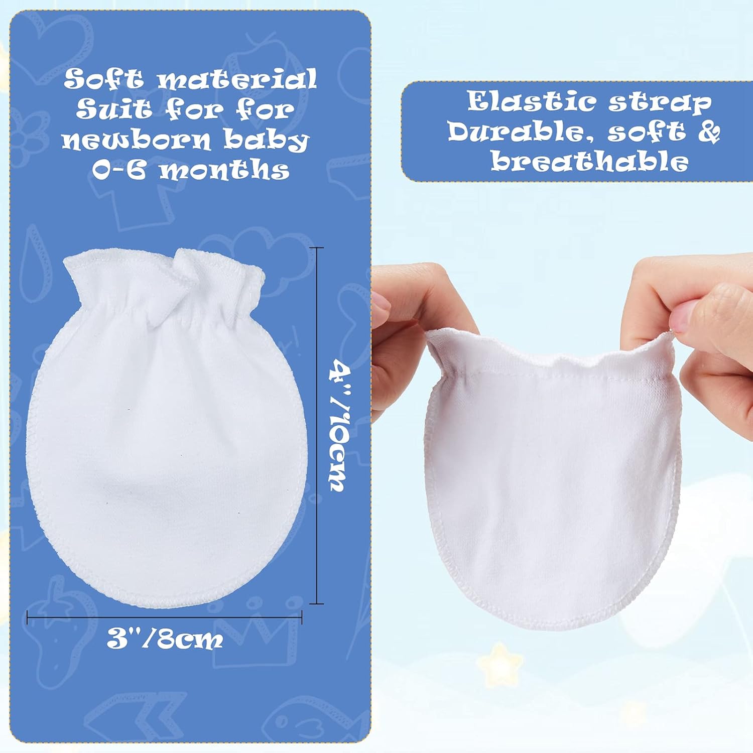 6 Pairs Unisex Baby mittens No Scratch Soft cotton for newborns