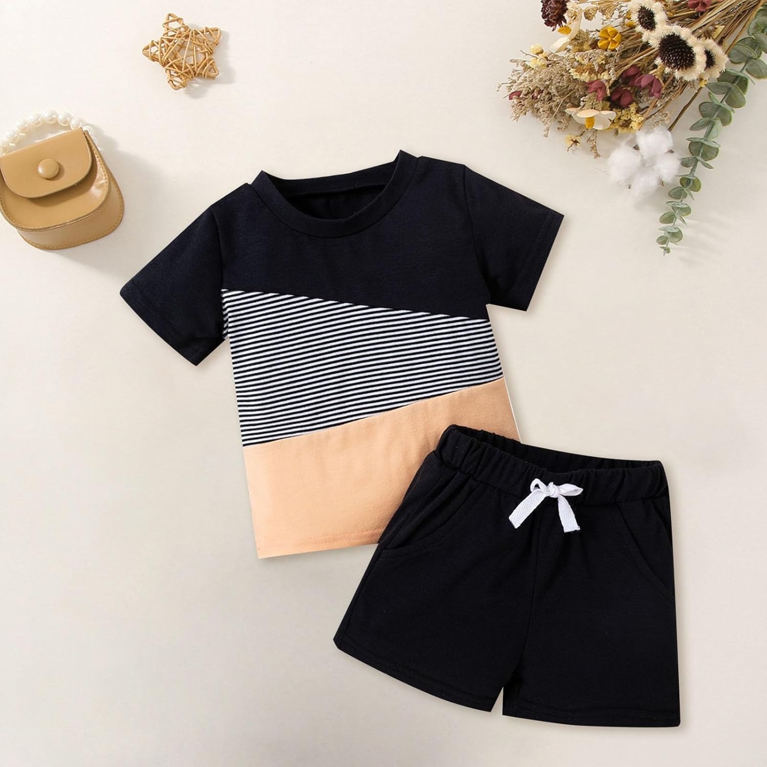 Moonker Boys Casual Patchwork Outfit Set